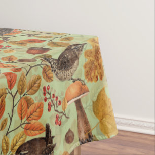 Toalha De Mesa Folhas, bagas, cogumelos e wrenes de outono