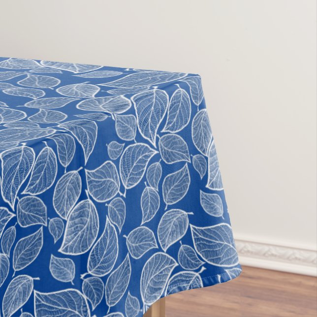 Toalha De Mesa Folhas brancas na Tablecloth Azul (Posição Original)