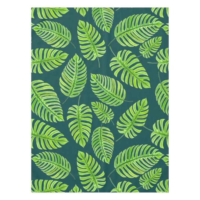 Toalha De Mesa Folhas de Monstera, padrão de aquarela tropical (Frente)