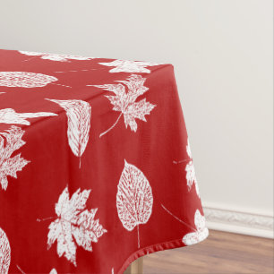 Toalha De Mesa Folhas de outono - branco e vermelho escuro