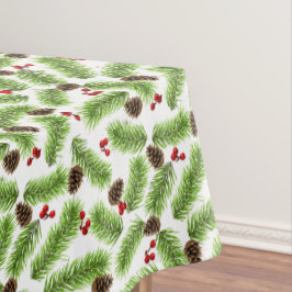 Toalha De Mesa Folhas de Pinheiro Verde de Natal, Cones e Bagas V