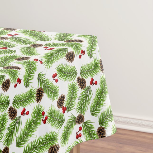 Toalha De Mesa Folhas de Pinheiro Verde de Natal, Cones e Bagas V (Posição Original)