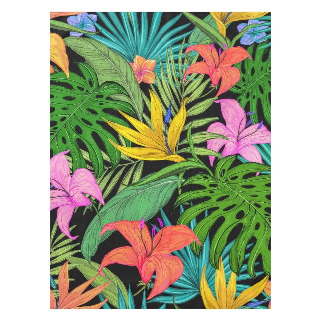 Toalha De Mesa Folhas Tropicais de Verão Coloridas Elegantes | (Frente)