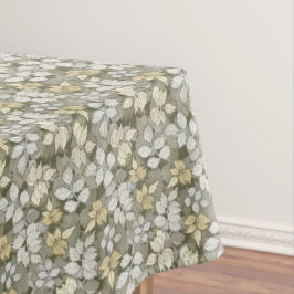 Toalha De Mesa Folhas Verde Branco e Cinza