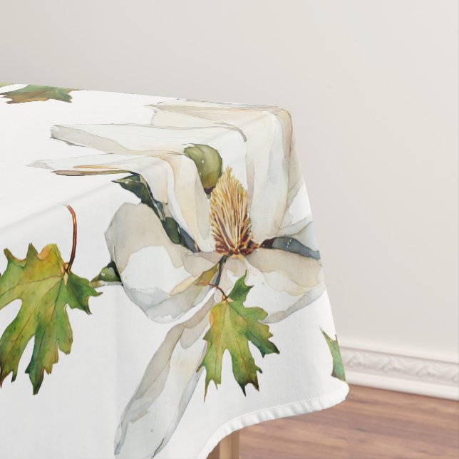 Toalha De Mesa Folhas verdes de flores brancas (Posição Original)