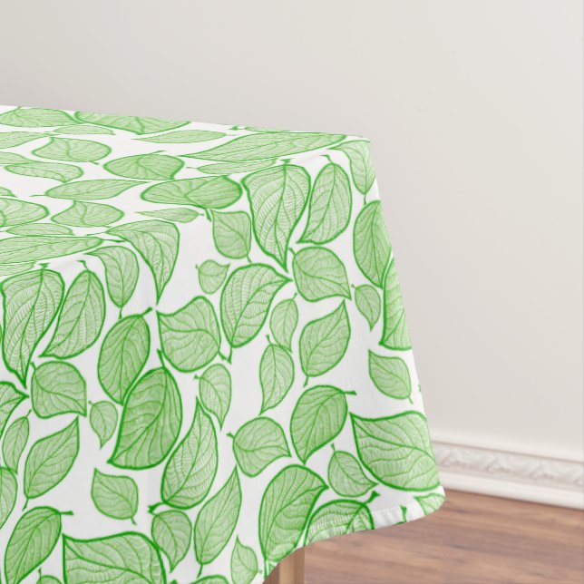 Toalha De Mesa Folhas Verdes na Tablecloth Branca (Posição Original)