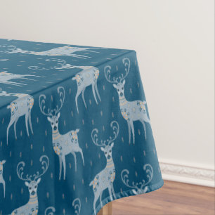 Toalha De Mesa Folk Art Deer sobre Feriado Azul