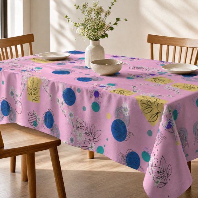 Toalha De Mesa Formas Botânicas Abstratas Florais Boho Rosa Moder (Criador carregado)