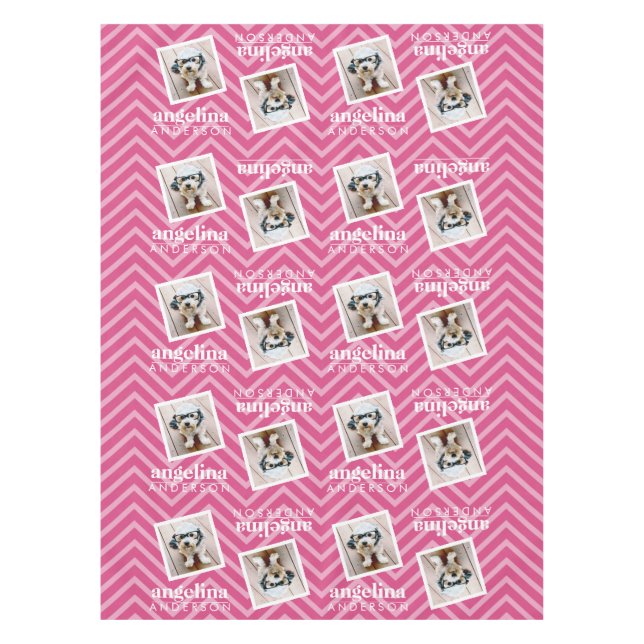 Toalha De Mesa Foto com padrão Chevron e nome personalizado (Frente)