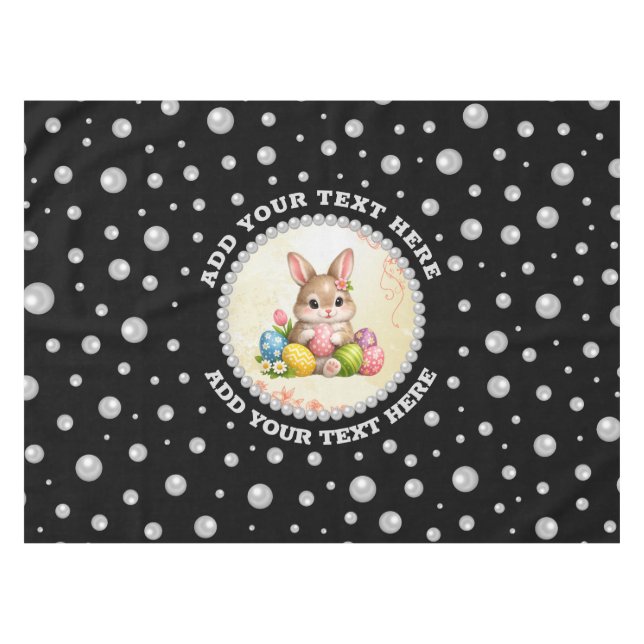Toalha De Mesa Foto Personalizada com Círculo de Pérolas em Preto (Frente (Horizontal))