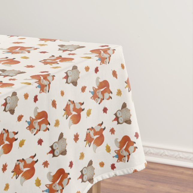 Toalha De Mesa Foxes and Owl Woodland Fall Kids Birthday  (Posição Original)
