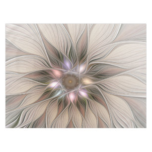 Toalha De Mesa Fractal floral bege de Brown do abstrato alegre da