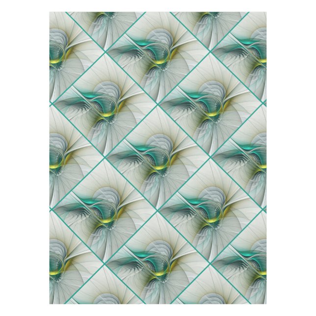Toalha De Mesa Fractal Teal De Turquoise Com Ouro Hipnótico (Frente)
