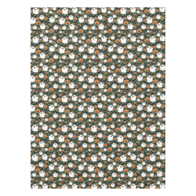 Toalha De Mesa Frangos Fantasmas Cute Spooky com Pumpkins e Bats (Frente)