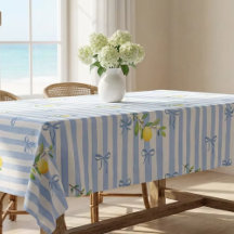 French Country Lemon – Blue Stripe Bow Pattern