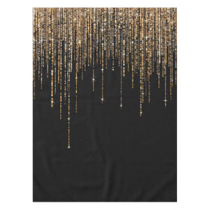 Toalha De Mesa Frente Glitter Preto-Dourado Espelho Preto-Luxo