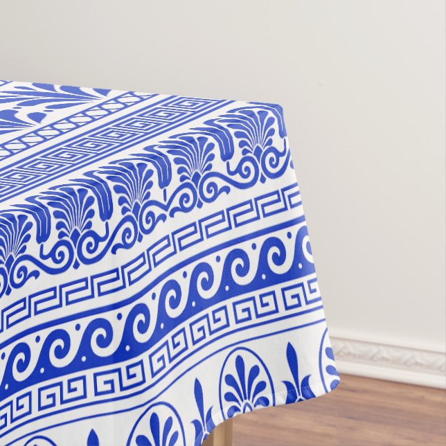 Toalha De Mesa Frete Grego, Padrão Mediterrânico, Azul (Posição Original)