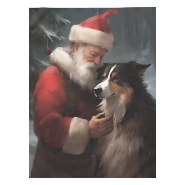 Toalha De Mesa Fronteira Collie com Papai Noel Natal Festivo (Frente)