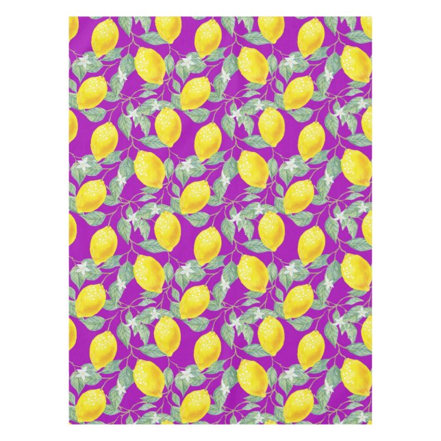 TOALHA DE MESA FRUTOS DE LIMÃO EM FUNDO ROXO (Frente)