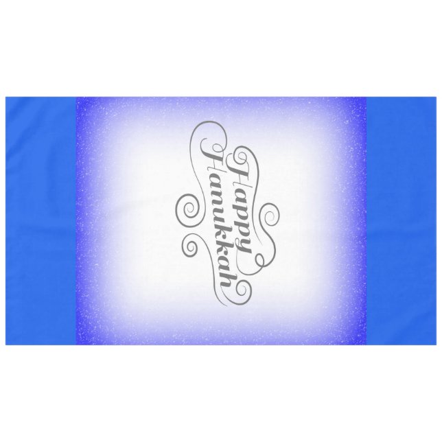 Toalha De Mesa Fundo Branco Azul de 2 tons Feliz Hanukkah (Frente (Horizontal))