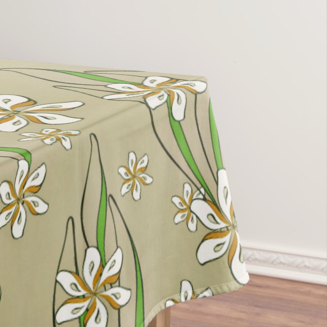Toalha De Mesa Fundo branco monograma floral bege (Posição Original)