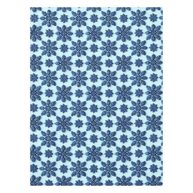 Toalha De Mesa Fundo com Padrão de Floco de Neve Azul (Frente)
