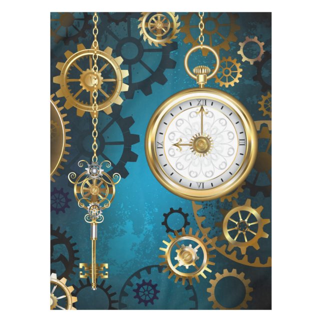 Toalha De Mesa Fundo de turquesa Steampun com engrenagens (Frente)