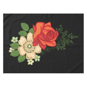 Toalha De Mesa Fundo Preto de Rosas vermelhas e Visitas