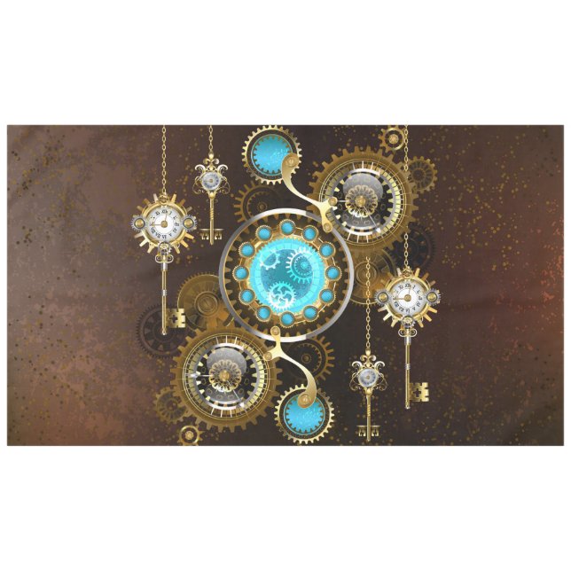 Toalha De Mesa Fundo Rusty Steampunk com Lentes Turquesa (Frente (Horizontal))