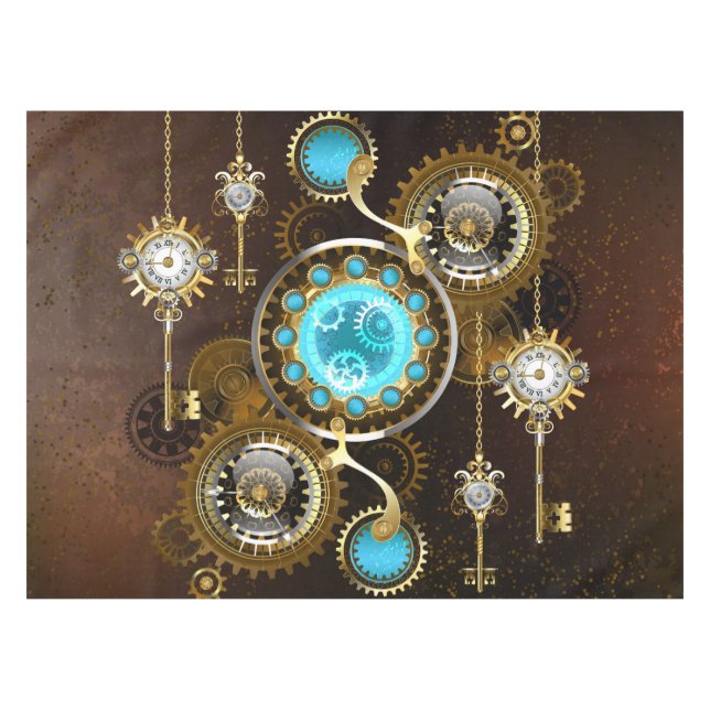 Toalha De Mesa Fundo Rusty Steampunk com Lentes Turquesa (Frente (Horizontal))