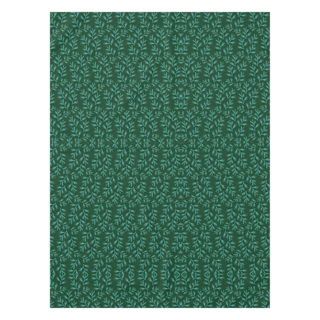Toalha De Mesa Fundo verde escuro com folhas botânicas em tom azu (Frente)