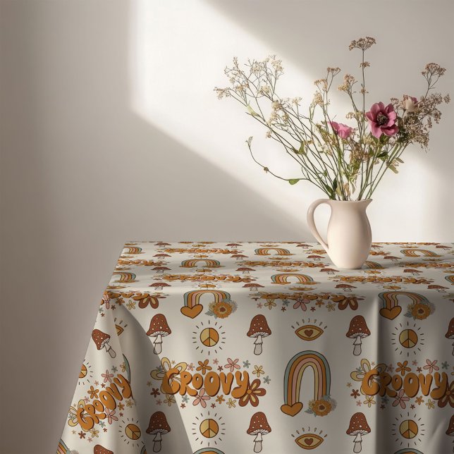 Toalha de Mesa Funky Retro Marrom e Rodopio de Art (Funky Retro Tablecloth Brown & Blush Swirl Art)