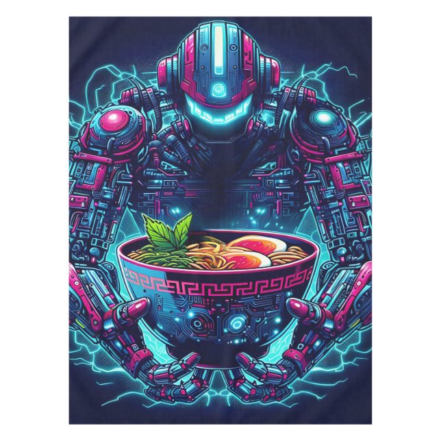 Toalha De Mesa Futuristic Cyberpunk Robot Neon Food Ramen (Frente)