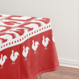 Toalha De Mesa Galo vermelho e branco e corações Checkered