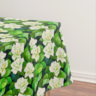Toalha De Mesa Gardenias brancas e folhas verdes de jade