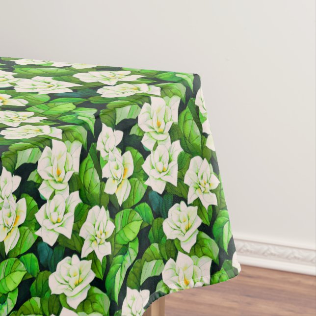 Toalha De Mesa Gardenias brancas e folhas verdes de jade (Posição Original)