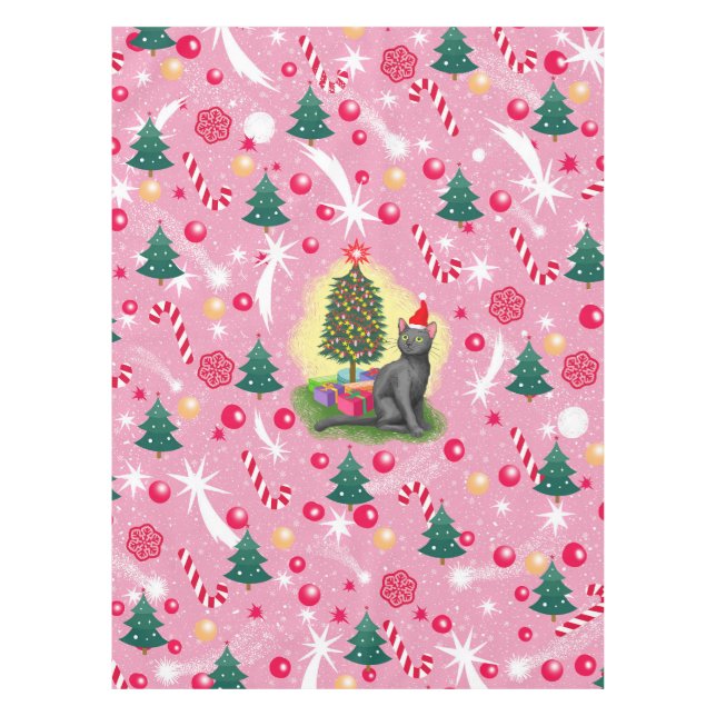 Toalha De Mesa Gato de Natal Rosa (Frente)