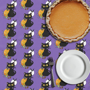 Toalha De Mesa Gato Preto Fofo Roxo Assustador Abóbora de Hallowe