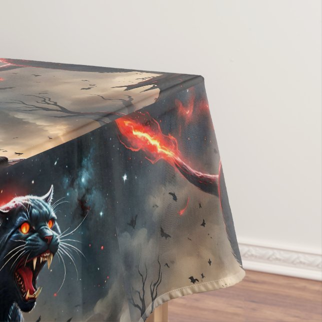 Toalha De Mesa Gato Pussy De Halloween, Preto Irritado, (Posição Original)