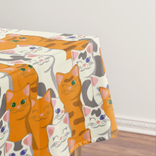 Toalha De Mesa Gatos brancos e gengibres padrão olhos verdes olho