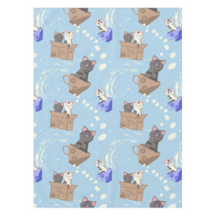 Toalha De Mesa Gatos na caixa e leite cai em azul