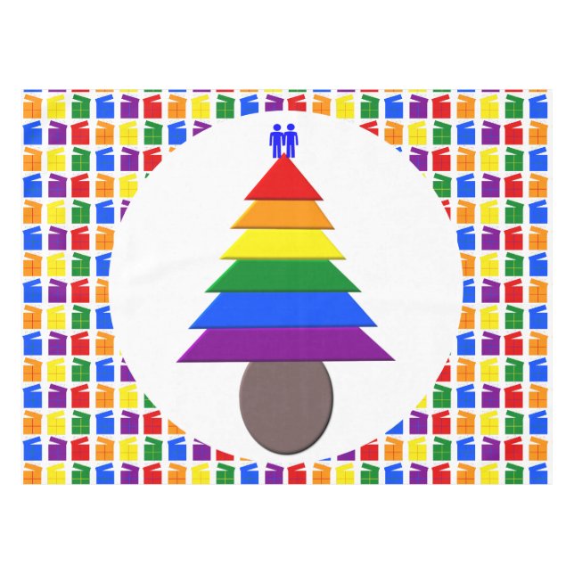 Toalha De Mesa Gay Men Árvore de Natal Arco-Íris e Presentes (Frente (Horizontal))