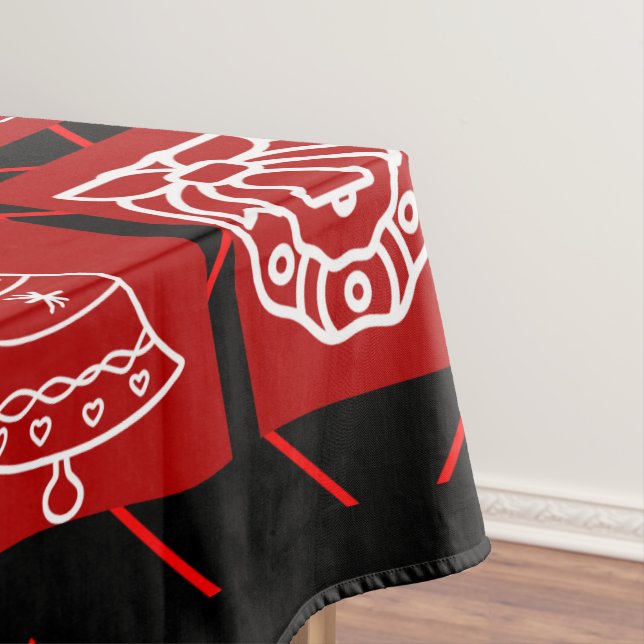 Toalha de mesa geométrica vermelha e preta de Nata (Posição Original)