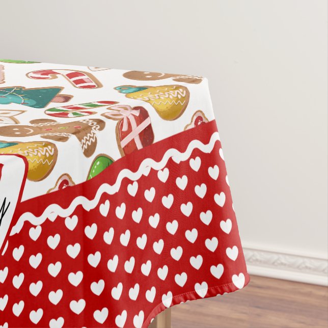 Toalha De Mesa Gingerbread Cookies and Red Heart Border Christmas (Posição Original)