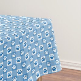Toalha De Mesa Gingham Azul com Impressões de Pata Picnic