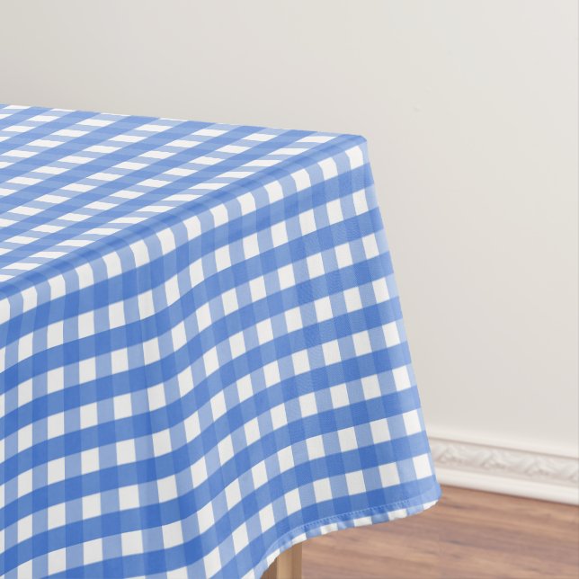 Toalha De Mesa Gingham Branco e Azul Francês (Posição Original)