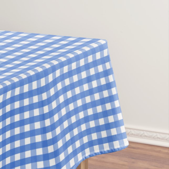 Toalha De Mesa Gingham Branco e Azul Francês (Posição Original)
