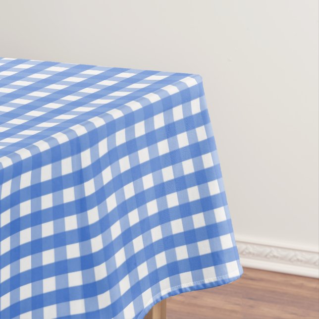Toalha De Mesa Gingham Branco e Azul Francês (Posição Original)