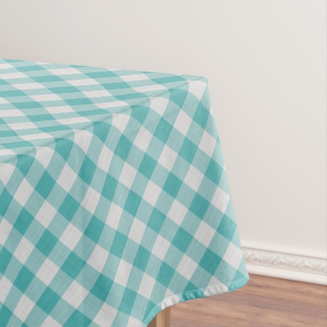 Toalha De Mesa Gingham Branco/Teal Grande Verifica Padrão Geométr (Posição Original)