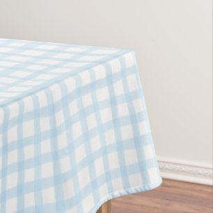 Toalha De Mesa Gingham com Aquarela Azul e Branco